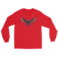 Whimsical Vampire Bat Skeleton design on unisex long sleeve shirt, front view