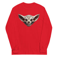 Grinning Bat Skull design on unisex long sleeve shirt, front view