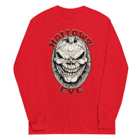 Grinning Skull Pumpkin design on unisex long sleeve shirt, front view