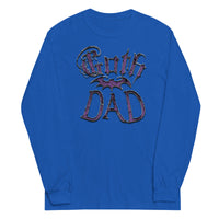 Purple Goth Dad Bat design on unisex long sleeve shirt, front view