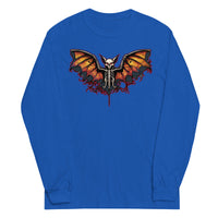 Vampire Bat Skeleton design on unisex long sleeve shirt, front view