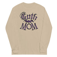 Purple Goth Mom Bat design on unisex long sleeve shirt, front view