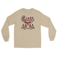 Red Goth Mom Bat design on unisex long sleeve shirt, front view