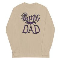 Purple Goth Dad Bat design on unisex long sleeve shirt, front view
