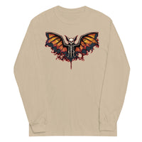 Vampire Bat Skeleton design on unisex long sleeve shirt, front view