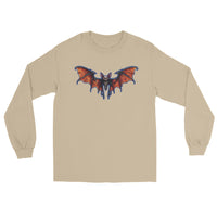 Whimsical Vampire Bat Skeleton design on unisex long sleeve shirt, front view