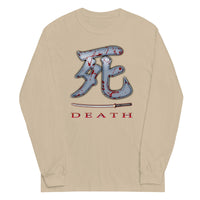Death Kanji 死 Bloody Sword design on unisex long sleeve shirt, front view