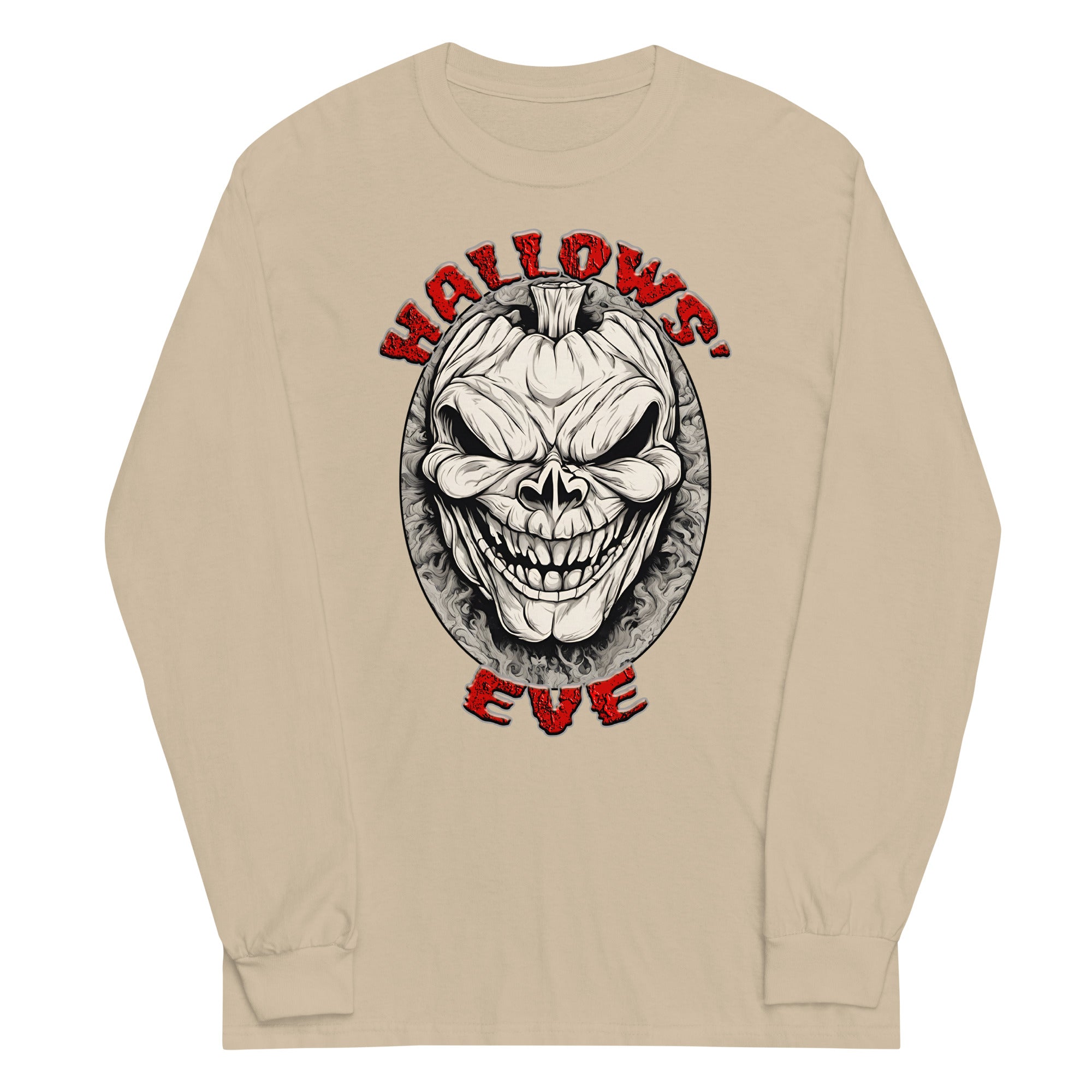 Grinning Skull Pumpkin Hallows' Eve Halloween Long Sleeve Shirt