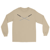 Dual Samurai Swords design on unisex long sleeve shirt, front view