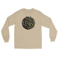 Egyptian Ouroboros Snake design on unisex long sleeve shirt, front view