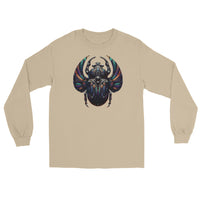 Mechanical Scarab Beetle design on unisex long sleeve shirt, front view