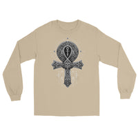 Ankh Egyptian Symbol design on unisex long sleeve shirt, front view