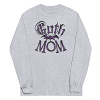 Purple Goth Mom Bat design on unisex long sleeve shirt, front view