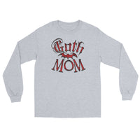 Red Goth Mom Bat design on unisex long sleeve shirt, front view