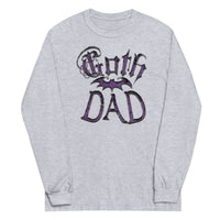 Purple Goth Dad Bat design on unisex long sleeve shirt, front view