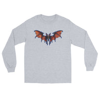 Whimsical Vampire Bat Skeleton design on unisex long sleeve shirt, front view