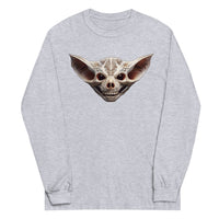 Grinning Bat Skull design on unisex long sleeve shirt, front view