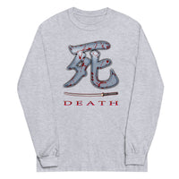 Death Kanji 死 Bloody Sword design on unisex long sleeve shirt, front view