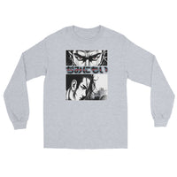 Anime Eyes Japanese Manga design on unisex long sleeve shirt, front view