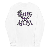Purple Goth Mom Bat design on unisex long sleeve shirt, front view