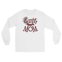 Red Goth Mom Bat design on unisex long sleeve shirt, front view