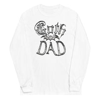 White Goth Dad Bat design on unisex long sleeve shirt, front view
