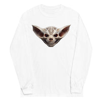 Grinning Bat Skull design on unisex long sleeve shirt, front view