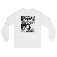 Anime Eyes Japanese Manga design on unisex long sleeve shirt, front view