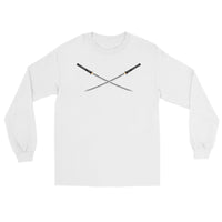 Dual Samurai Swords design on unisex long sleeve shirt, front view