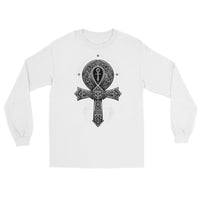 Ankh Egyptian Symbol design on unisex long sleeve shirt, front view