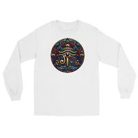 Eye of Ra Egyptian Symbol design on unisex long sleeve shirt, front view
