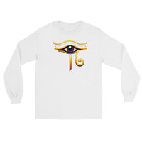 Eye of Ra Sun God design on unisex long sleeve shirt, front view