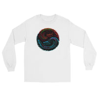 Yin Yang Dragon Fire & Ice design on unisex long sleeve shirt, front view