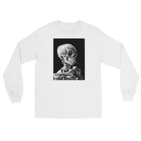Skeleton Smoking Van Gogh design on unisex long sleeve shirt, front view
