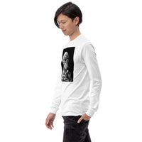 Skeleton Smoking Van Gogh design on unisex long sleeve shirt, left-front view