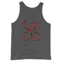 Red Goth Dad Bat design on men's tank top, front view