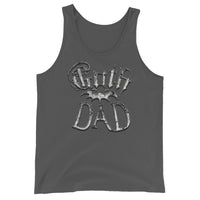 White Goth Dad Bat design on men's tank top, front view