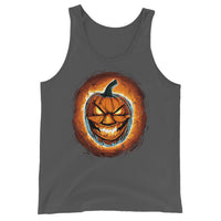 Fire Jack O' Lantern design on men's tank top, front view