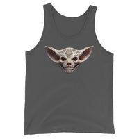 Grinning Bat Skull design on men's tank top, front view