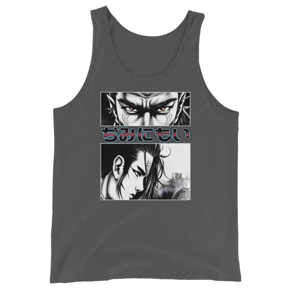 Anime Eyes Japanese Letters Samurai Manga Design Men's Tank Top Shirt