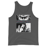 Anime Eyes Japanese Manga design on men's tank top, front view