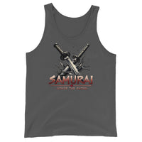Splash Katana Swords design on men's tank top, front view