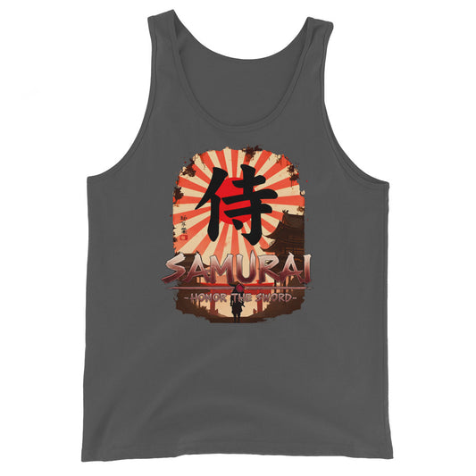Samurai Warrior Honor the Sword design on men's tank top, front view