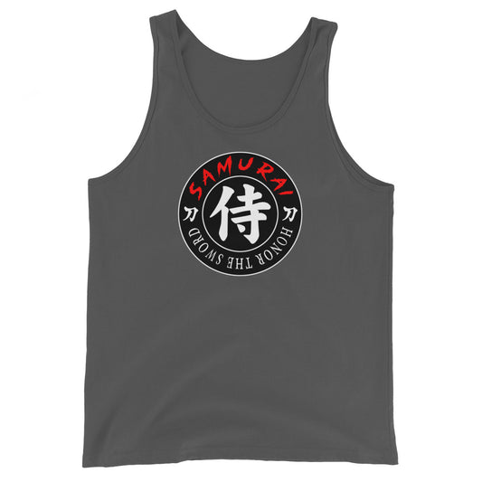Samurai Honor Kanji 侍 design on men's tank top, front view