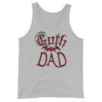 Red Goth Dad Bat design on men's tank top, front view
