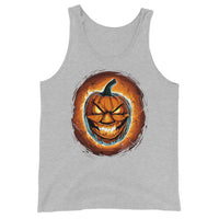 Fire Jack O' Lantern design on men's tank top, front view