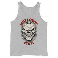 Grinning Skull Pumpkin design on men's tank top, front view