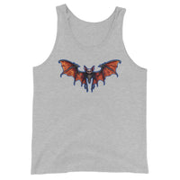 Whimsical Vampire Bat Skeleton design on men's tank top, front view
