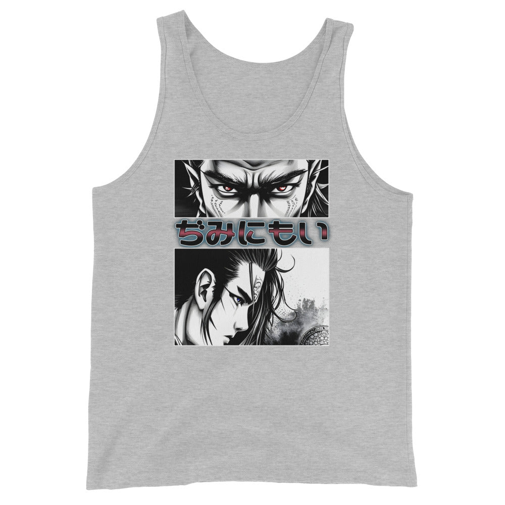 Anime Eyes Japanese Letters Samurai Manga Design Men's Tank Top Shirt