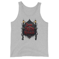 Dark Truth Revealed design on men's tank top, front view